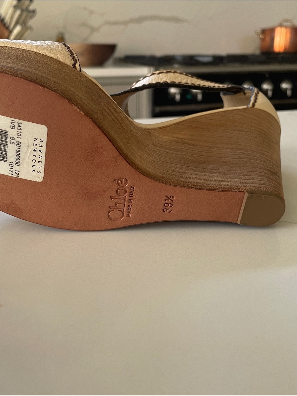 Chloe Ivory T-Strap Wedge Platform Sandals - Picture 5 of 6
